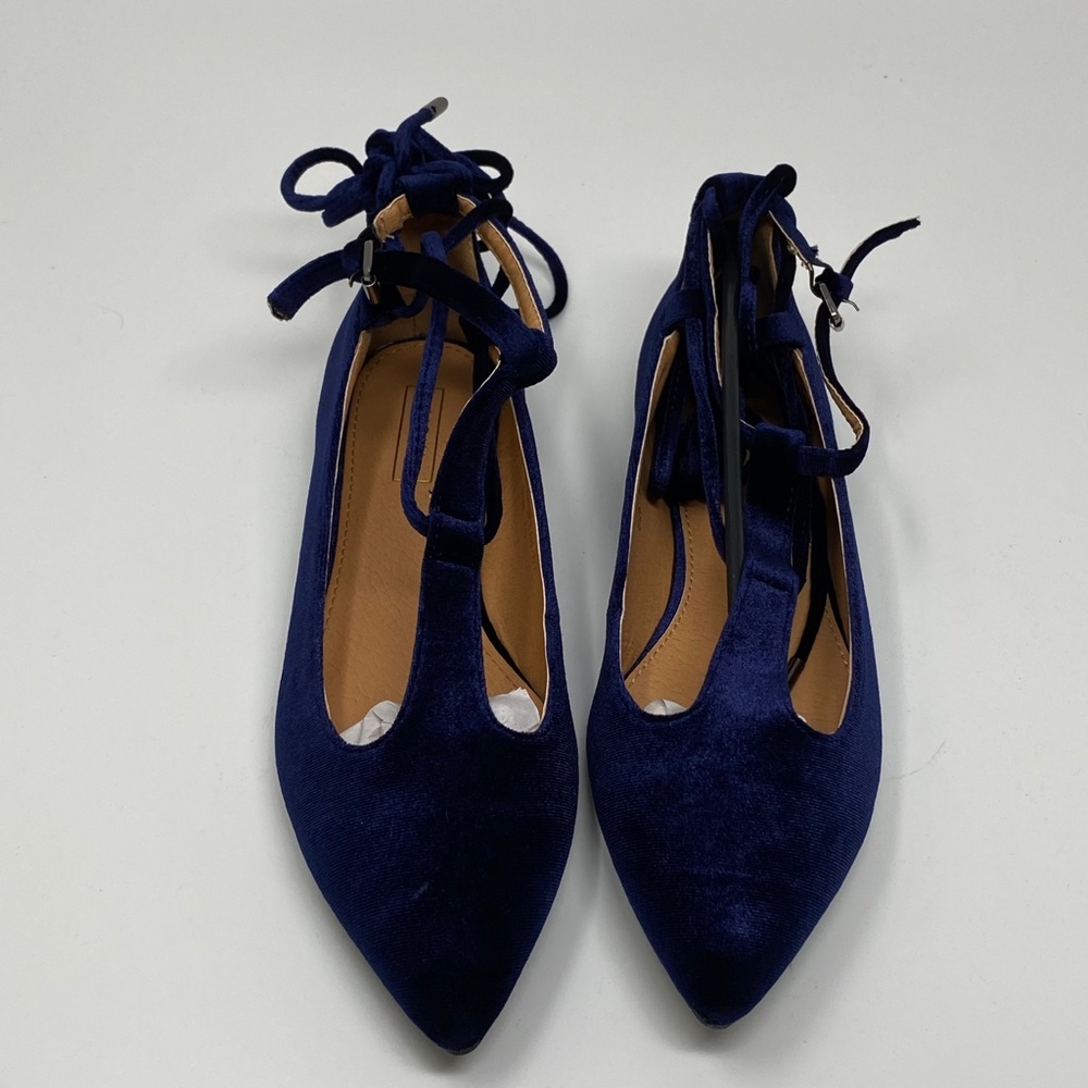 Yoki Womens Urban-80 Ankle Tie T-Strap Flats Shoes Navy Blue Velvet 7 7.5 8.5 - Picture 4 of 12